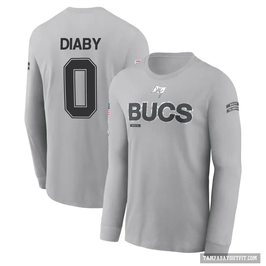 Men's ＃0 Yaya Diaby Tampa Bay Buccaneers Gray 2024 Salute to Service Long Sleeve T-Shirt