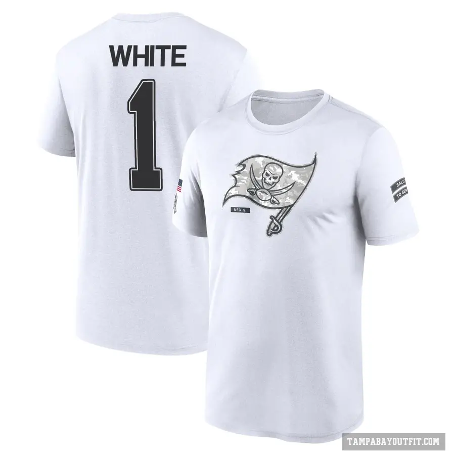 Men's ＃1 Rachaad White Tampa Bay Buccaneers White 2024 Salute to Service Performance T-Shirt