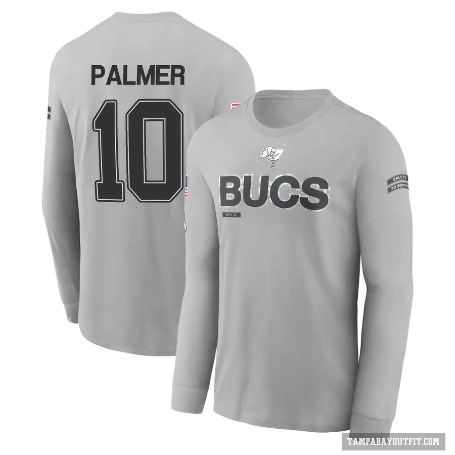 Men's ＃10 Trey Palmer Tampa Bay Buccaneers Gray 2024 Salute to Service Long Sleeve T-Shirt