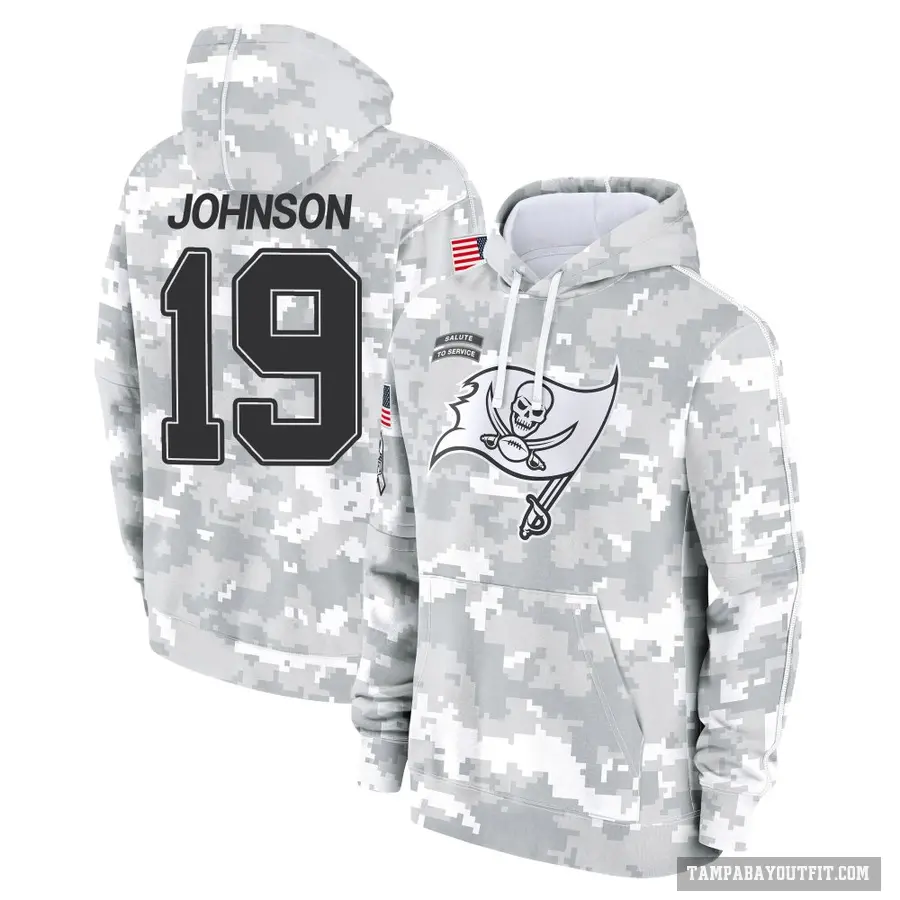 Men's ＃19 Kameron Johnson Tampa Bay Buccaneers Arctic Camo 2024 Salute to Service Club Fleece Pullover Hoodie