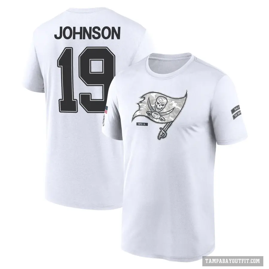 Men's ＃19 Kameron Johnson Tampa Bay Buccaneers White 2024 Salute to Service Performance T-Shirt