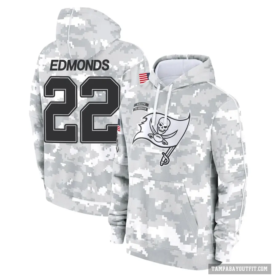 Men's ＃22 Chase Edmonds Tampa Bay Buccaneers Arctic Camo 2024 Salute to Service Club Fleece Pullover Hoodie