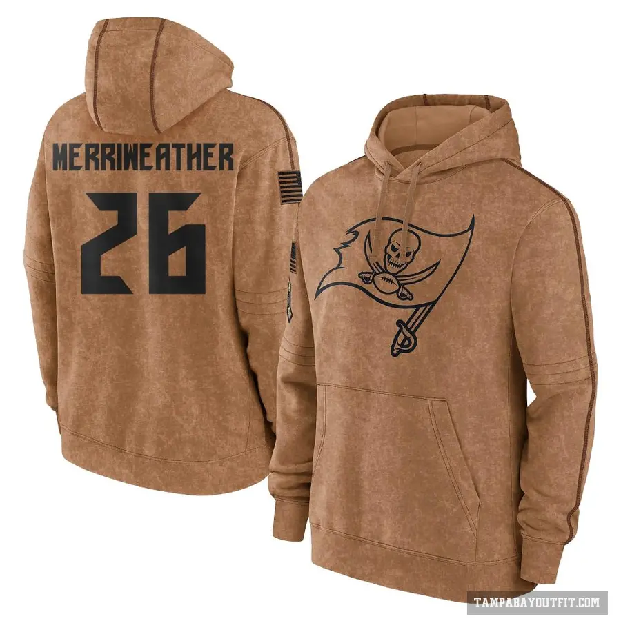 Men's ＃26 Kaevon Merriweather Tampa Bay Buccaneers Brown 2023 Salute To Service Club Pullover Hoodie