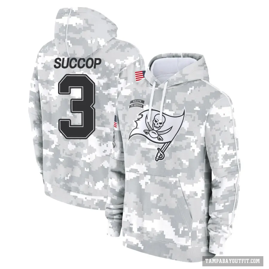 Men's ＃3 Ryan Succop Tampa Bay Buccaneers Arctic Camo 2024 Salute to Service Club Fleece Pullover Hoodie