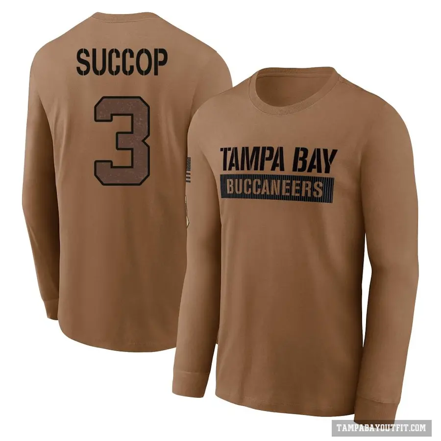 Men's ＃3 Ryan Succop Tampa Bay Buccaneers Brown 2023 Salute To Service Long Sleeve T-Shirt