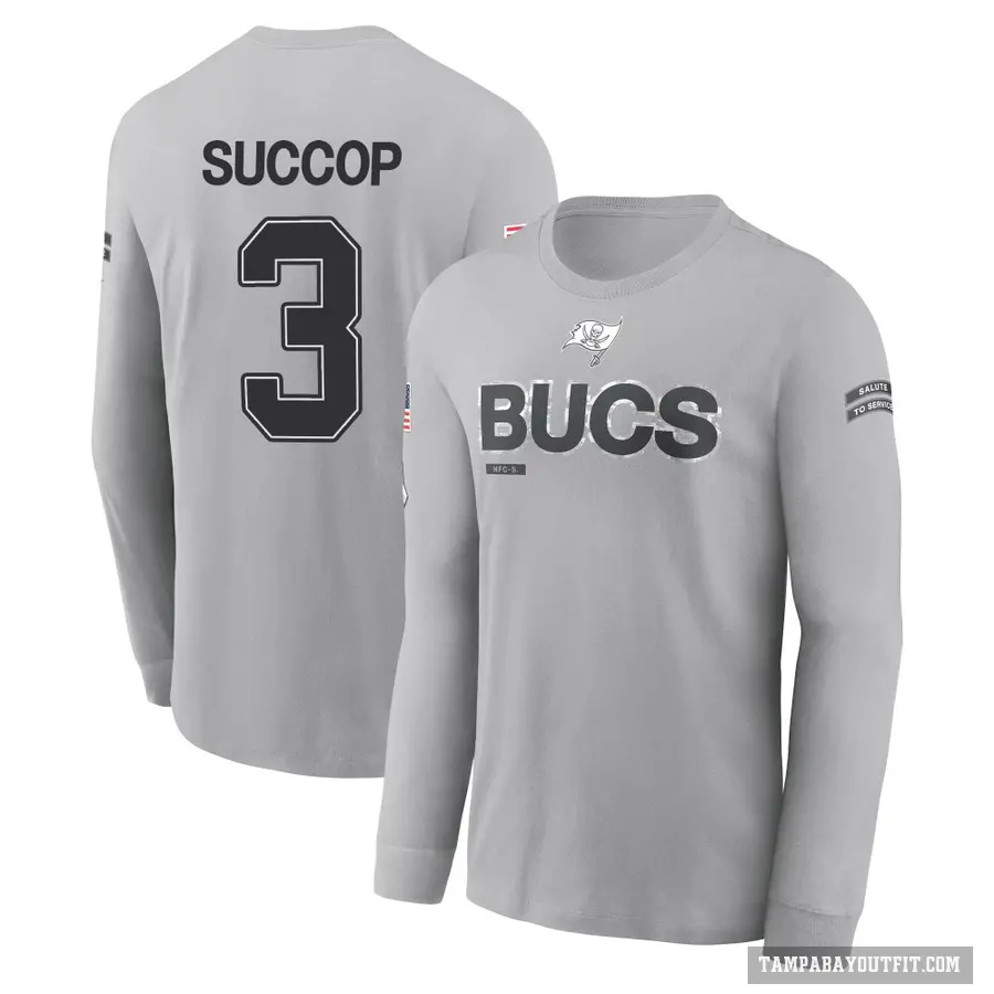 Men's ＃3 Ryan Succop Tampa Bay Buccaneers Gray 2024 Salute to Service Long Sleeve T-Shirt