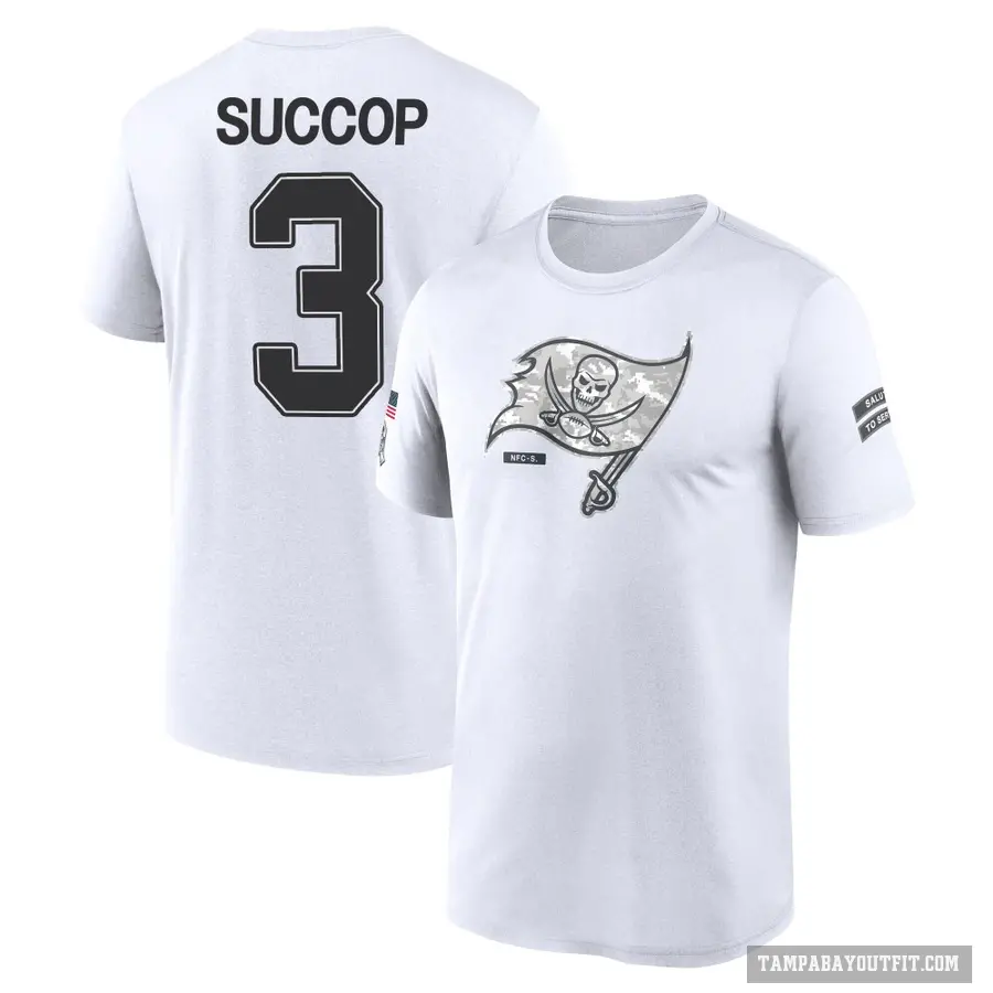 Men's ＃3 Ryan Succop Tampa Bay Buccaneers White 2024 Salute to Service Performance T-Shirt