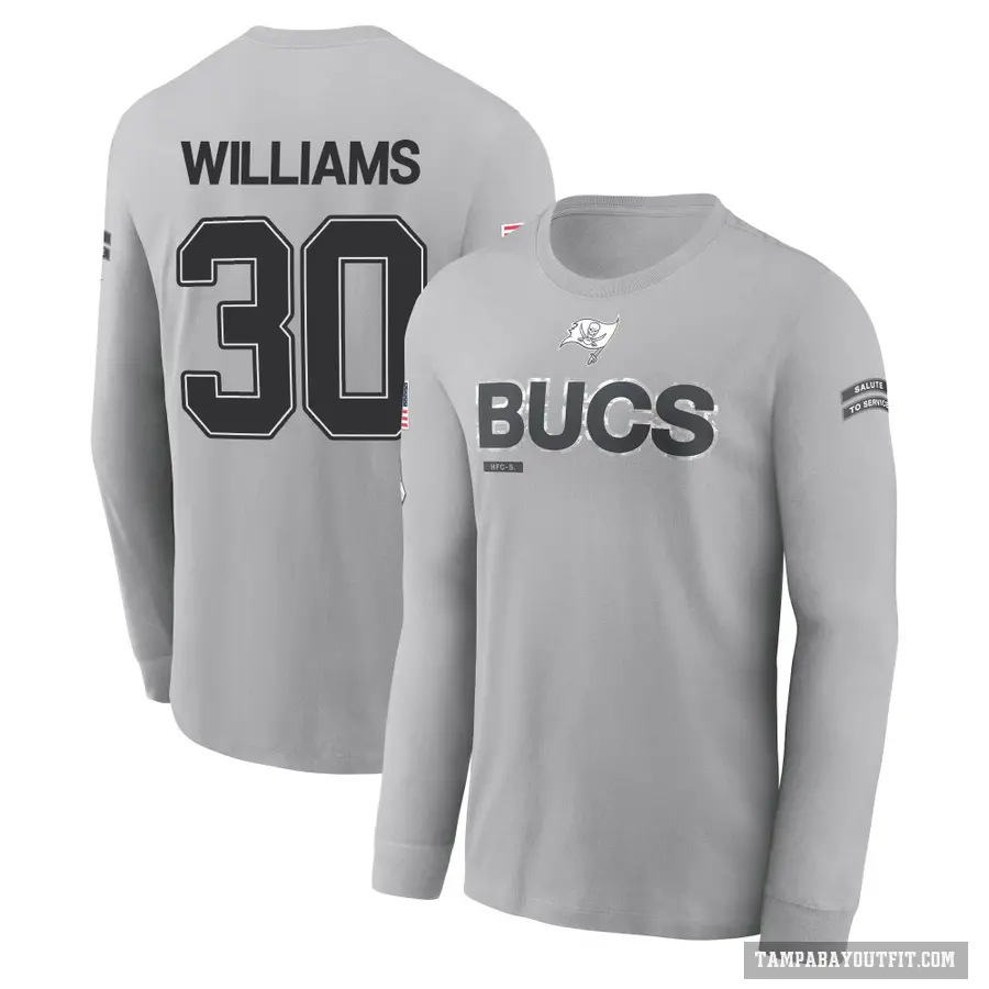 Men's ＃30 D.J. Williams Tampa Bay Buccaneers Gray 2024 Salute to Service Long Sleeve T-Shirt