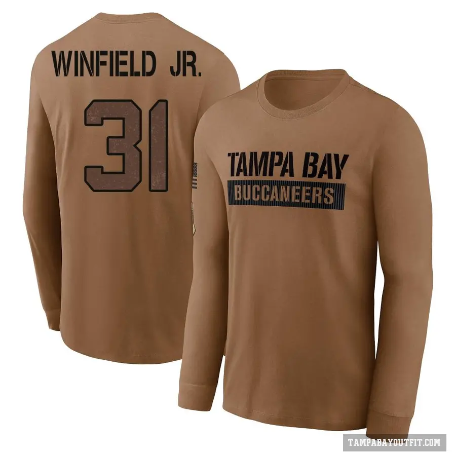 Men's ＃31 Antoine Winfield Jr. Tampa Bay Buccaneers Brown 2023 Salute To Service Long Sleeve T-Shirt