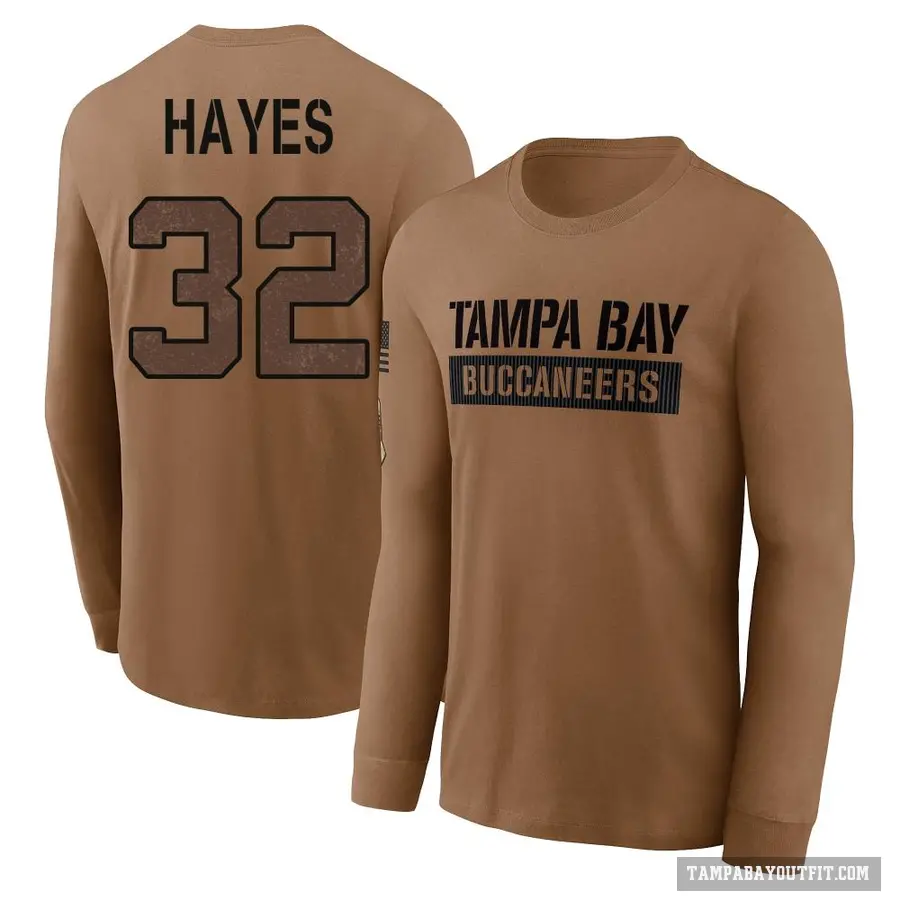 Men's ＃32 Josh Hayes Tampa Bay Buccaneers Brown 2023 Salute To Service Long Sleeve T-Shirt