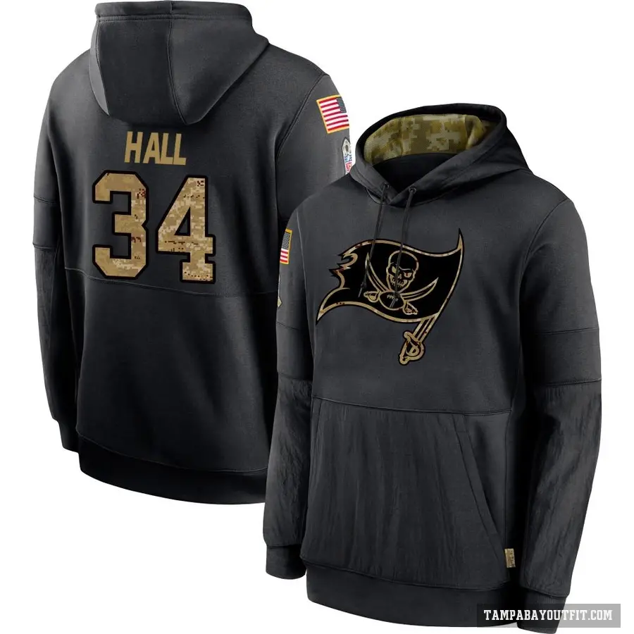 Men's ＃34 Bryce Hall Tampa Bay Buccaneers Black 2020 Salute to Service Sideline Performance Pullover Hoodie