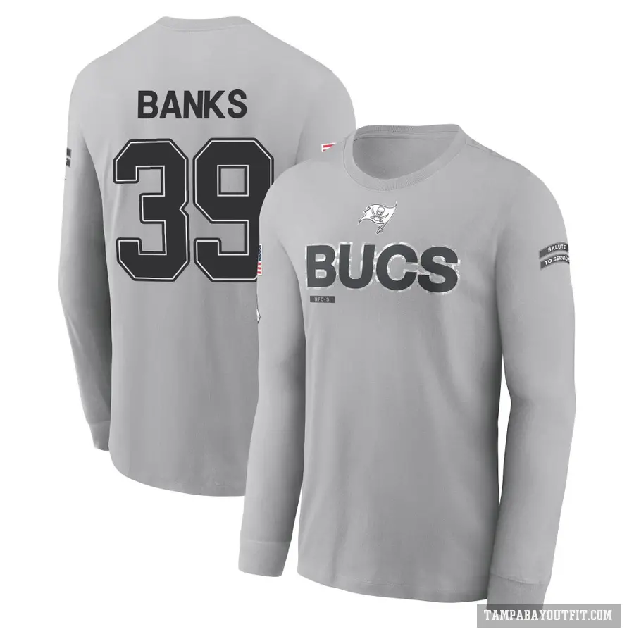 Men's ＃39 Marcus Banks Tampa Bay Buccaneers Gray 2024 Salute to Service Long Sleeve T-Shirt
