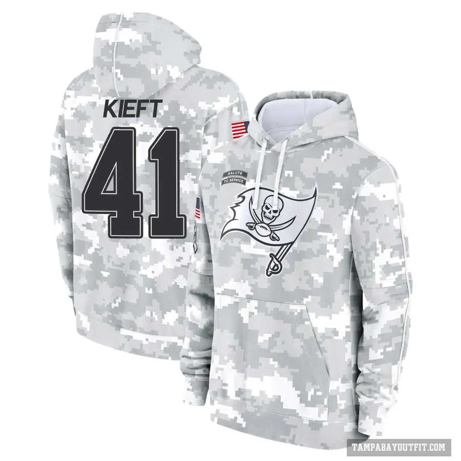 Men's ＃41 Ko Kieft Tampa Bay Buccaneers Arctic Camo 2024 Salute to Service Club Fleece Pullover Hoodie