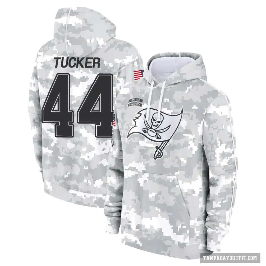 Men's ＃44 Sean Tucker Tampa Bay Buccaneers Arctic Camo 2024 Salute to Service Club Fleece Pullover Hoodie