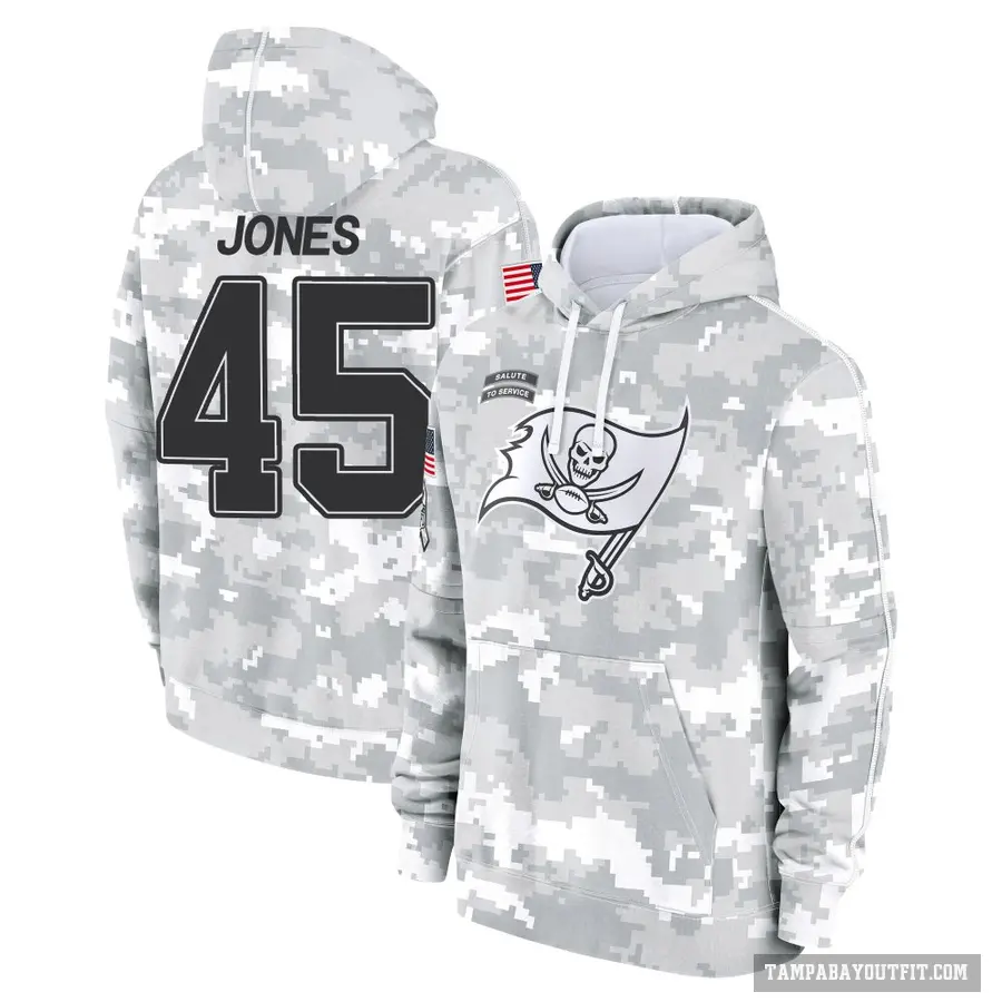 Men's ＃45 Deion Jones Tampa Bay Buccaneers Arctic Camo 2024 Salute to Service Club Fleece Pullover Hoodie