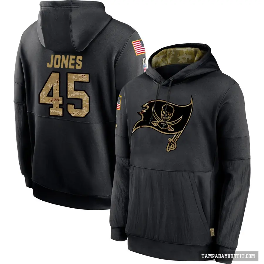 Men's ＃45 Deion Jones Tampa Bay Buccaneers Black 2020 Salute to Service Sideline Performance Pullover Hoodie