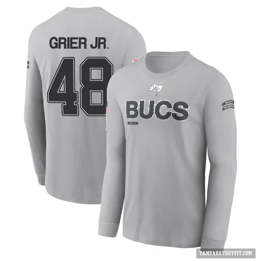 Men's ＃48 Antonio Grier Jr. Tampa Bay Buccaneers Gray 2024 Salute to Service Long Sleeve T-Shirt