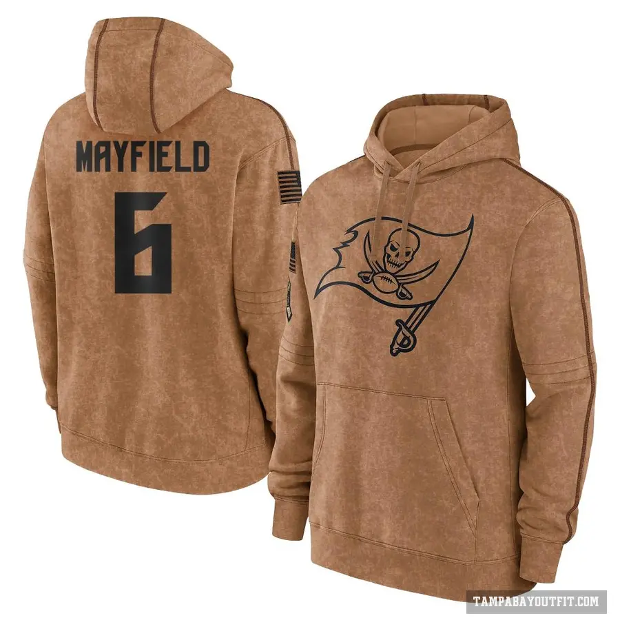 Men's ＃6 Baker Mayfield Tampa Bay Buccaneers Brown 2023 Salute To Service Club Pullover Hoodie