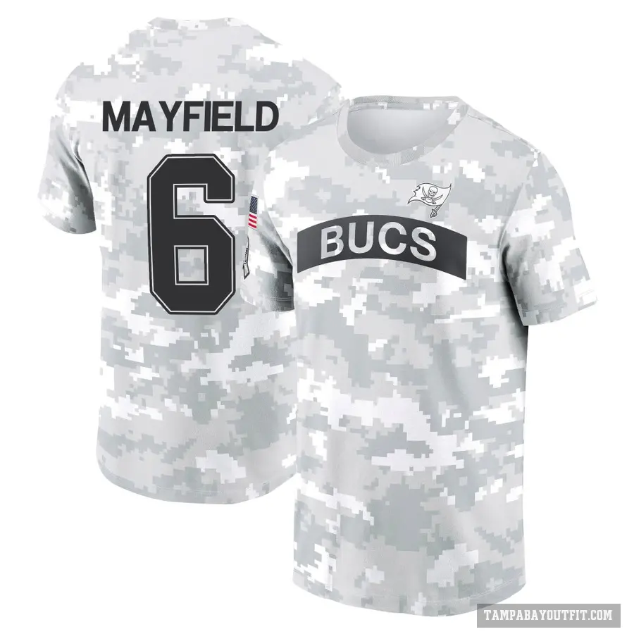 Men's ＃6 Baker Mayfield Tampa Bay Buccaneers Camo Arctic 2024 Salute to Service Performance T-Shirt