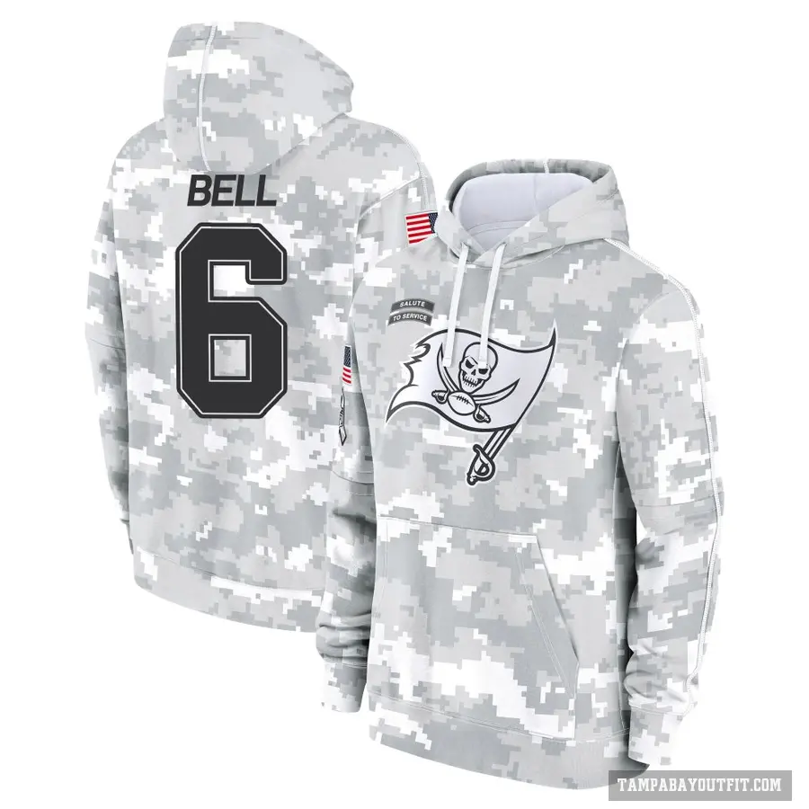 Men's ＃6 Le'Veon Bell Tampa Bay Buccaneers Arctic Camo 2024 Salute to Service Club Fleece Pullover Hoodie