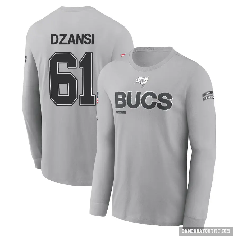 Men's ＃61 Silas Dzansi Tampa Bay Buccaneers Gray 2024 Salute to Service Long Sleeve T-Shirt