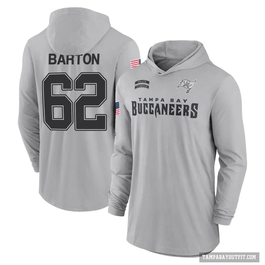 Men's ＃62 Graham Barton Tampa Bay Buccaneers Gray 2024 Salute to Service Lightweight Performance Long Sleeve Hooded T-Shirt