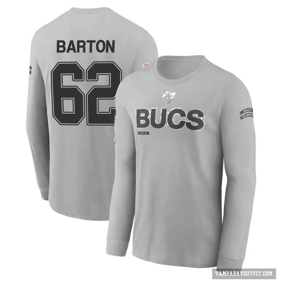Men's ＃62 Graham Barton Tampa Bay Buccaneers Gray 2024 Salute to Service Long Sleeve T-Shirt
