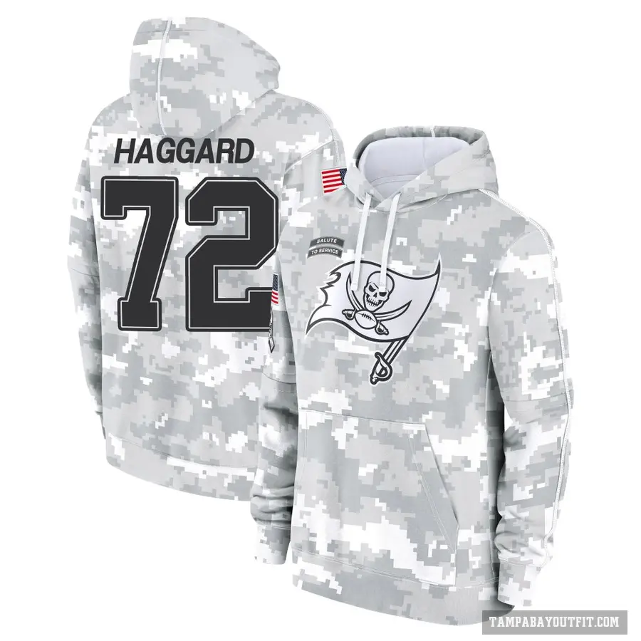 Men's ＃72 Luke Haggard Tampa Bay Buccaneers Arctic Camo 2024 Salute to Service Club Fleece Pullover Hoodie