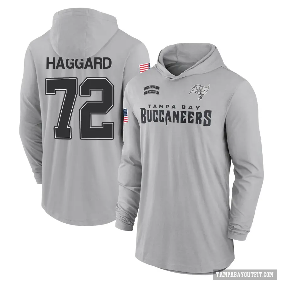 Men's ＃72 Luke Haggard Tampa Bay Buccaneers Gray 2024 Salute to Service Lightweight Performance Long Sleeve Hooded T-Shirt