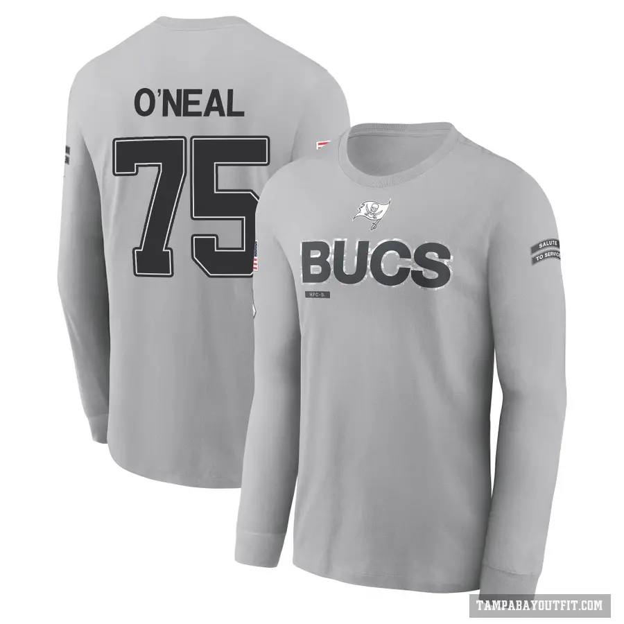 Men's ＃75 Raiqwon O'Neal Tampa Bay Buccaneers Gray 2024 Salute to Service Long Sleeve T-Shirt