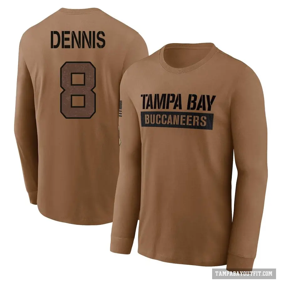 Men's ＃8 SirVocea Dennis Tampa Bay Buccaneers Brown 2023 Salute To Service Long Sleeve T-Shirt