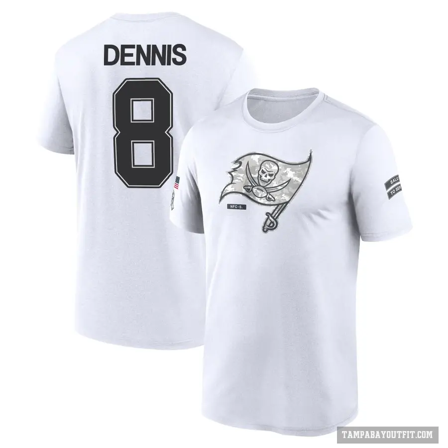 Men's ＃8 SirVocea Dennis Tampa Bay Buccaneers White 2024 Salute to Service Performance T-Shirt