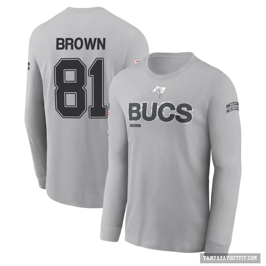 Men's ＃81 Antonio Brown Tampa Bay Buccaneers Brown Gray 2024 Salute to Service Long Sleeve T-Shirt