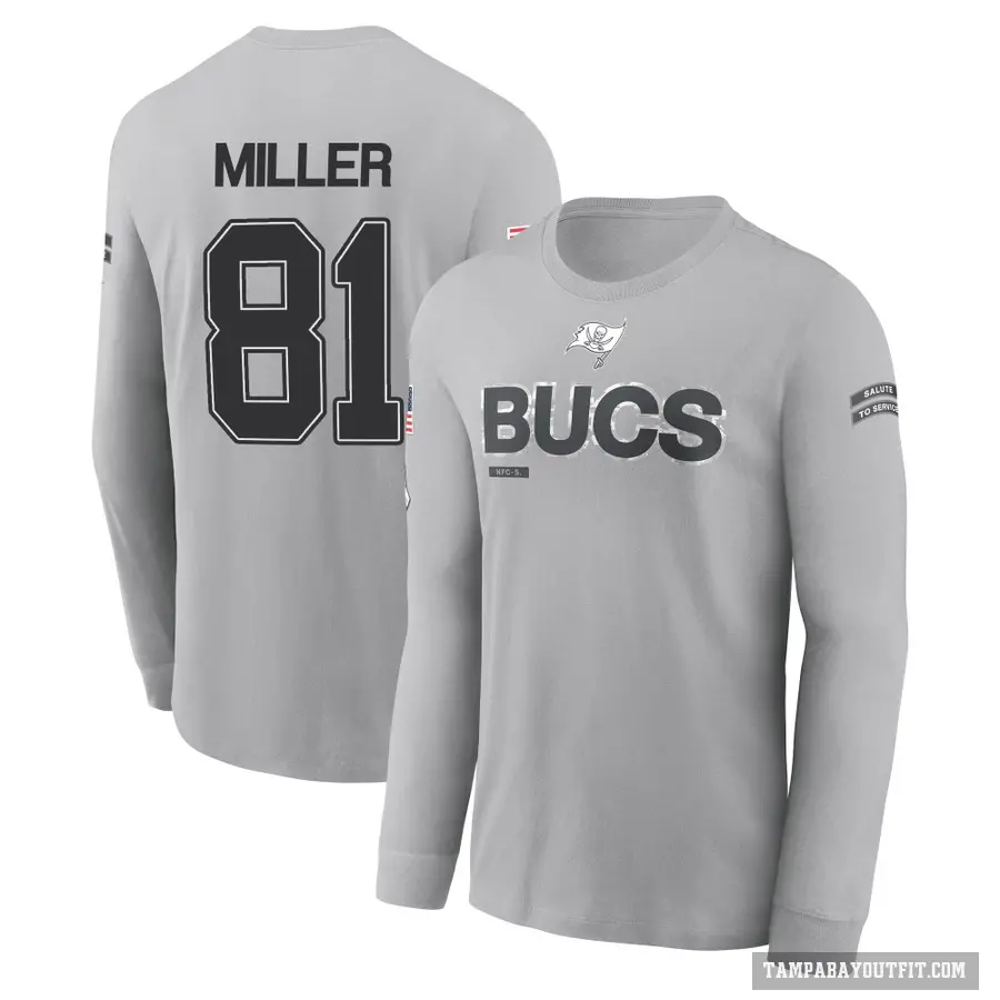 Men's ＃81 Ryan Miller Tampa Bay Buccaneers Gray 2024 Salute to Service Long Sleeve T-Shirt