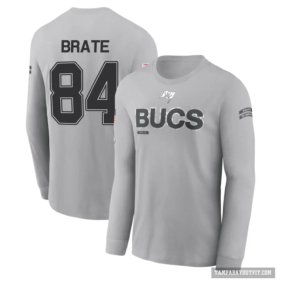 Men's ＃84 Cameron Brate Tampa Bay Buccaneers Gray 2024 Salute to Service Long Sleeve T-Shirt