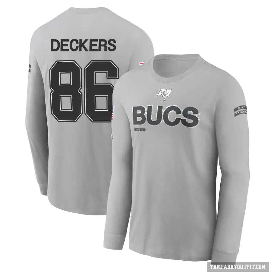 Men's ＃86 Evan Deckers Tampa Bay Buccaneers Gray 2024 Salute to Service Long Sleeve T-Shirt
