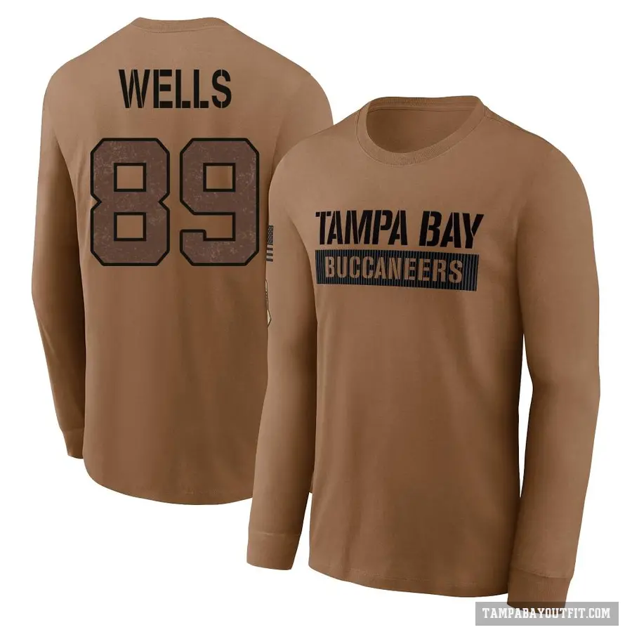 Men's ＃89 David Wells Tampa Bay Buccaneers Brown 2023 Salute To Service Long Sleeve T-Shirt