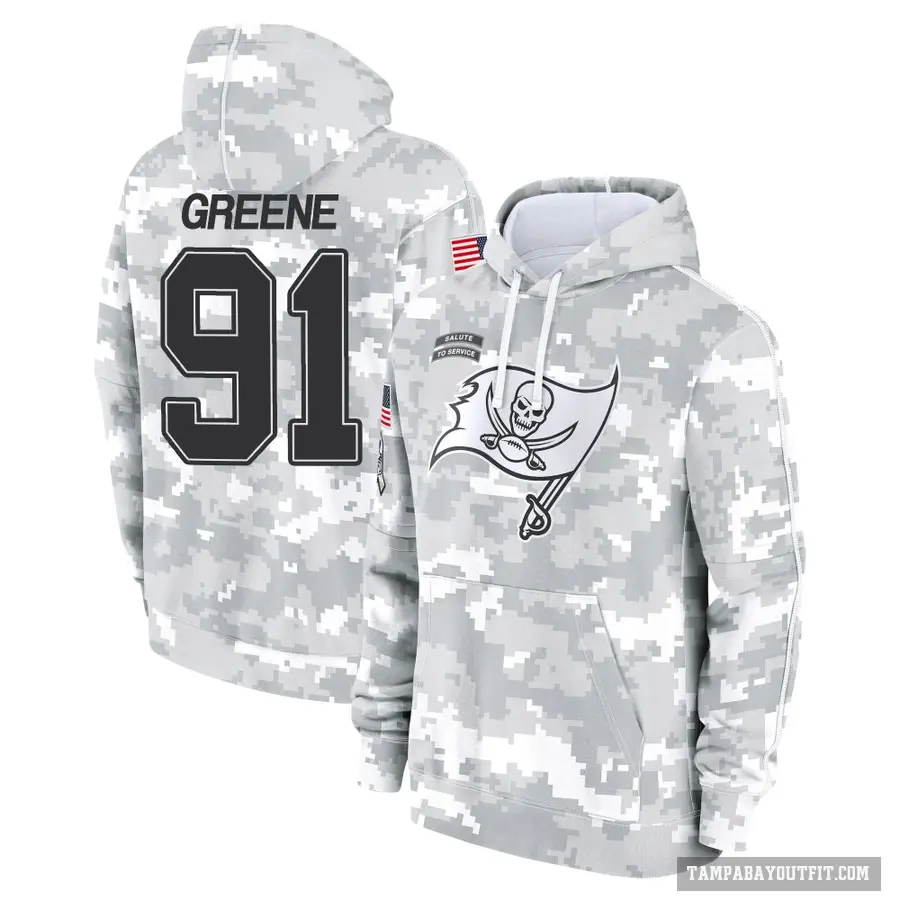 Men's ＃91 Mike Greene Tampa Bay Buccaneers Arctic Camo 2024 Salute to Service Club Fleece Pullover Hoodie