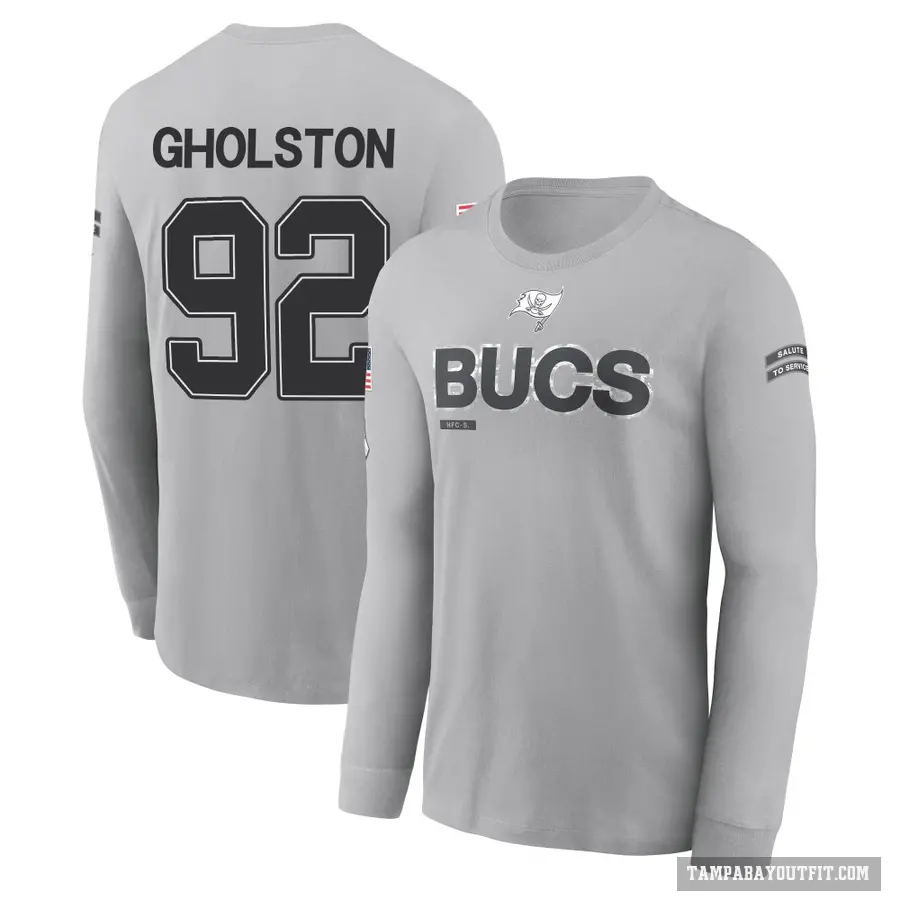 Men's ＃92 William Gholston Tampa Bay Buccaneers Gray 2024 Salute to Service Long Sleeve T-Shirt