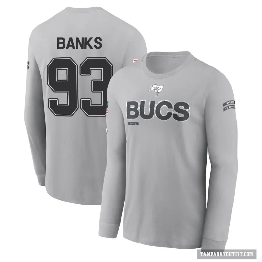 Men's ＃93 Eric Banks Tampa Bay Buccaneers Gray 2024 Salute to Service Long Sleeve T-Shirt