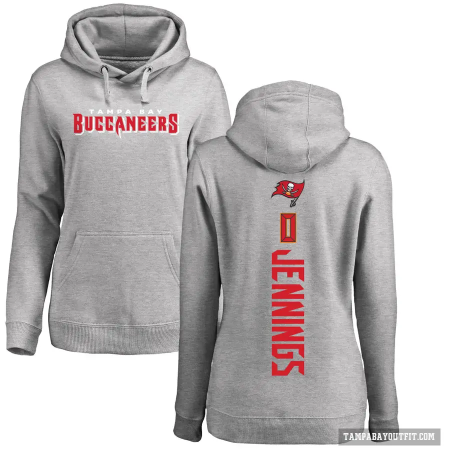 Women's ＃0 Deion Jennings Tampa Bay Buccaneers Pro Line Ash Backer Pullover Hoodie