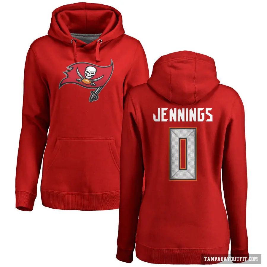 Women's ＃0 Deion Jennings Tampa Bay Buccaneers Red Pro Line Logo Pullover Hoodie