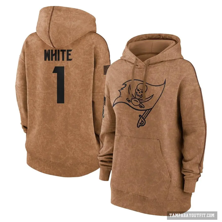 Women's ＃1 Rachaad White Tampa Bay Buccaneers Brown 2023 Salute To Service Pullover Hoodie