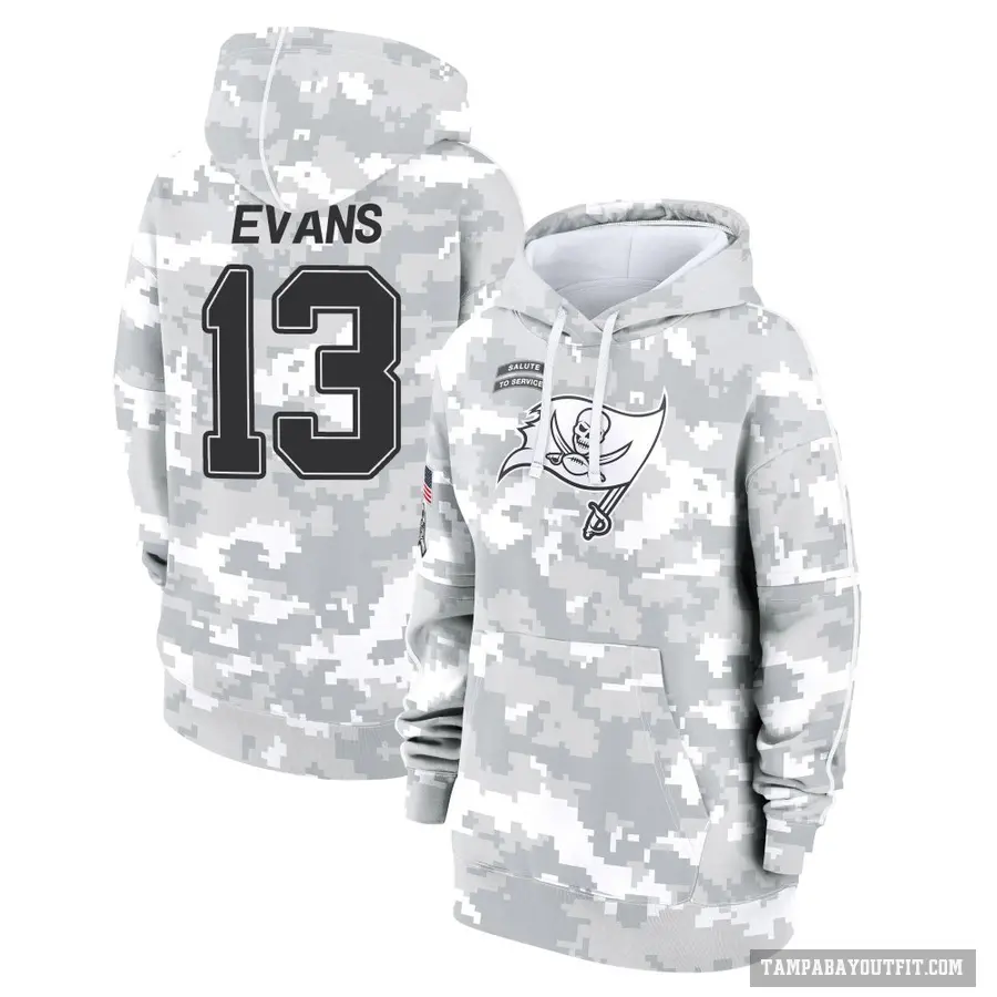 Women's ＃13 Mike Evans Tampa Bay Buccaneers Arctic Camo 2024 Salute to Service Club Fleece Pullover Hoodie