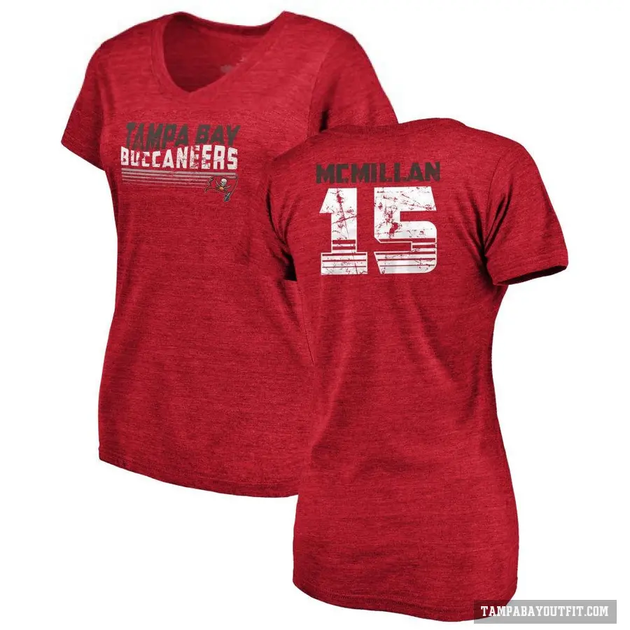 Women's ＃15 Jalen McMillan Tampa Bay Buccaneers Red Retro V-Neck T-Shirt