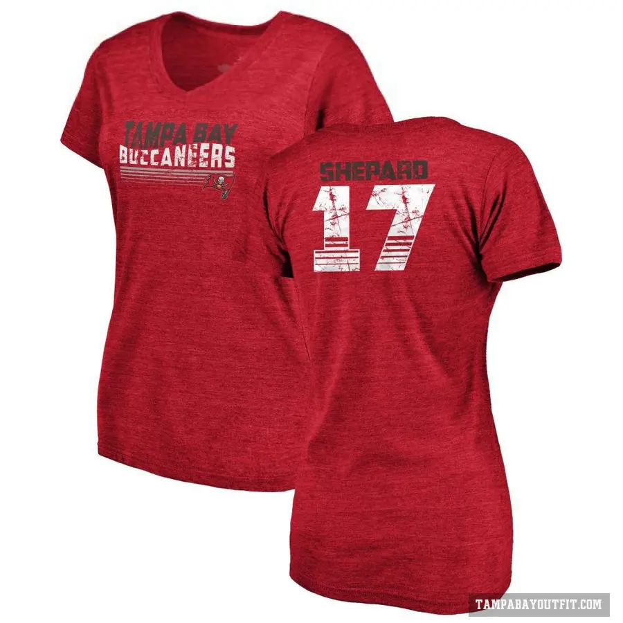 Women's ＃17 Sterling Shepard Tampa Bay Buccaneers Red Retro V-Neck T-Shirt
