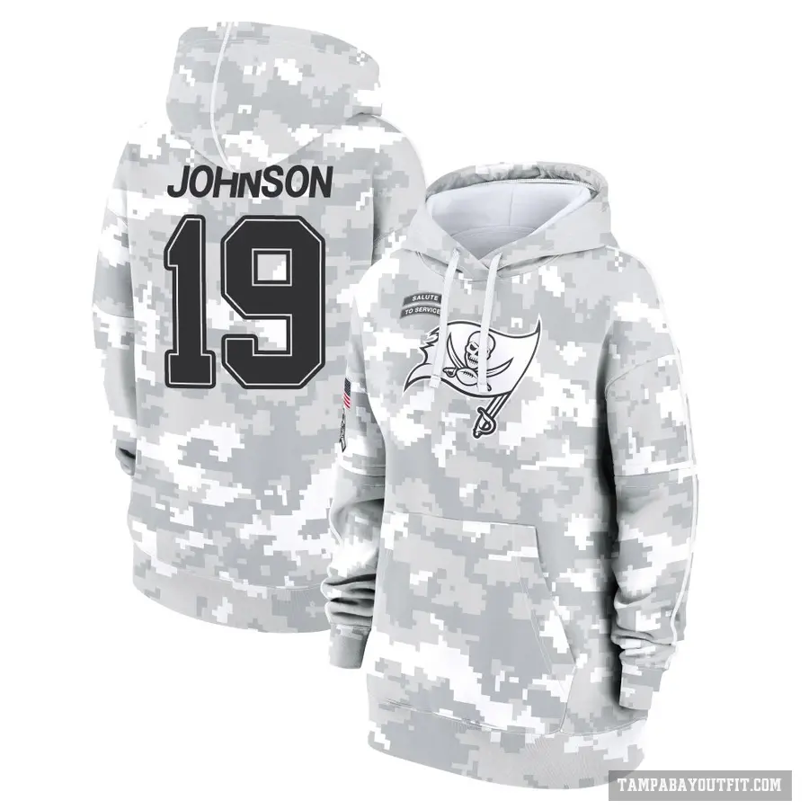 Women's ＃19 Kameron Johnson Tampa Bay Buccaneers Arctic Camo 2024 Salute to Service Club Fleece Pullover Hoodie