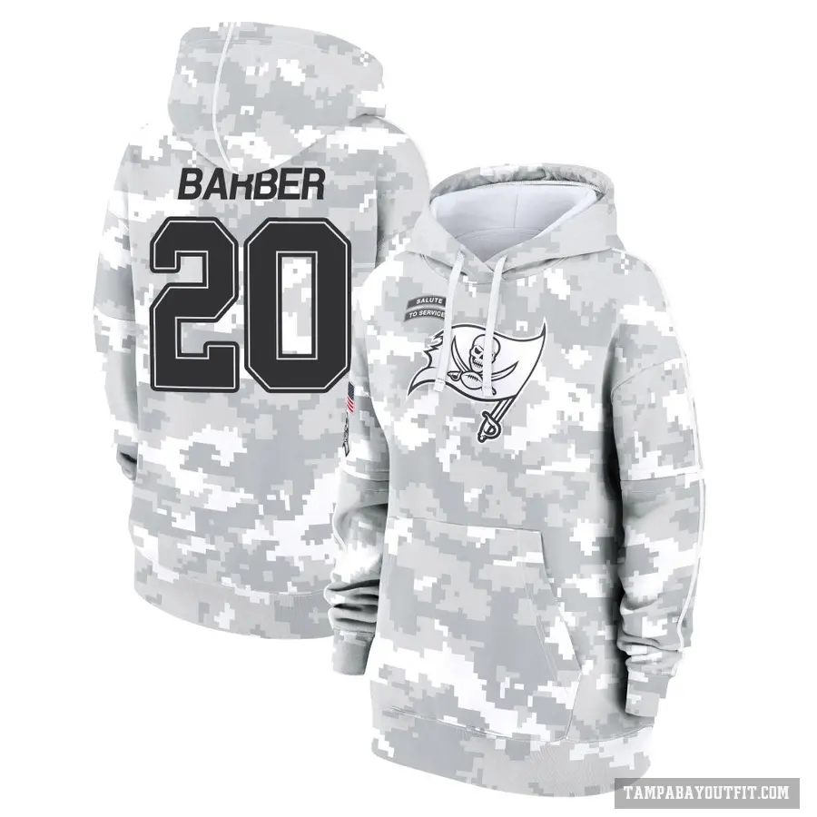 Women's ＃20 Ronde Barber Tampa Bay Buccaneers Arctic Camo 2024 Salute to Service Club Fleece Pullover Hoodie