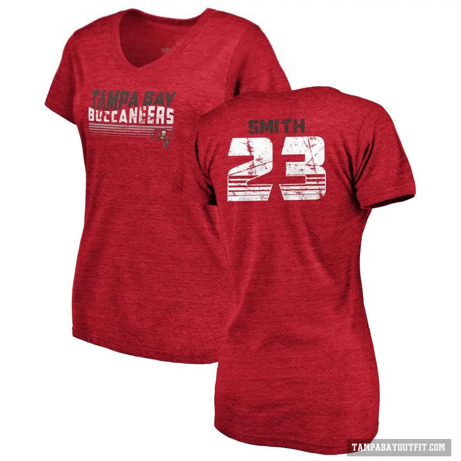 Women's ＃23 Tykee Smith Tampa Bay Buccaneers Red Retro V-Neck T-Shirt