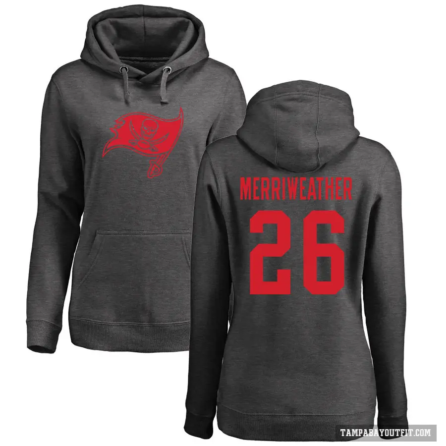 Women's ＃26 Kaevon Merriweather Tampa Bay Buccaneers Pro Line by Branded Ash One Color Pullover Hoodie